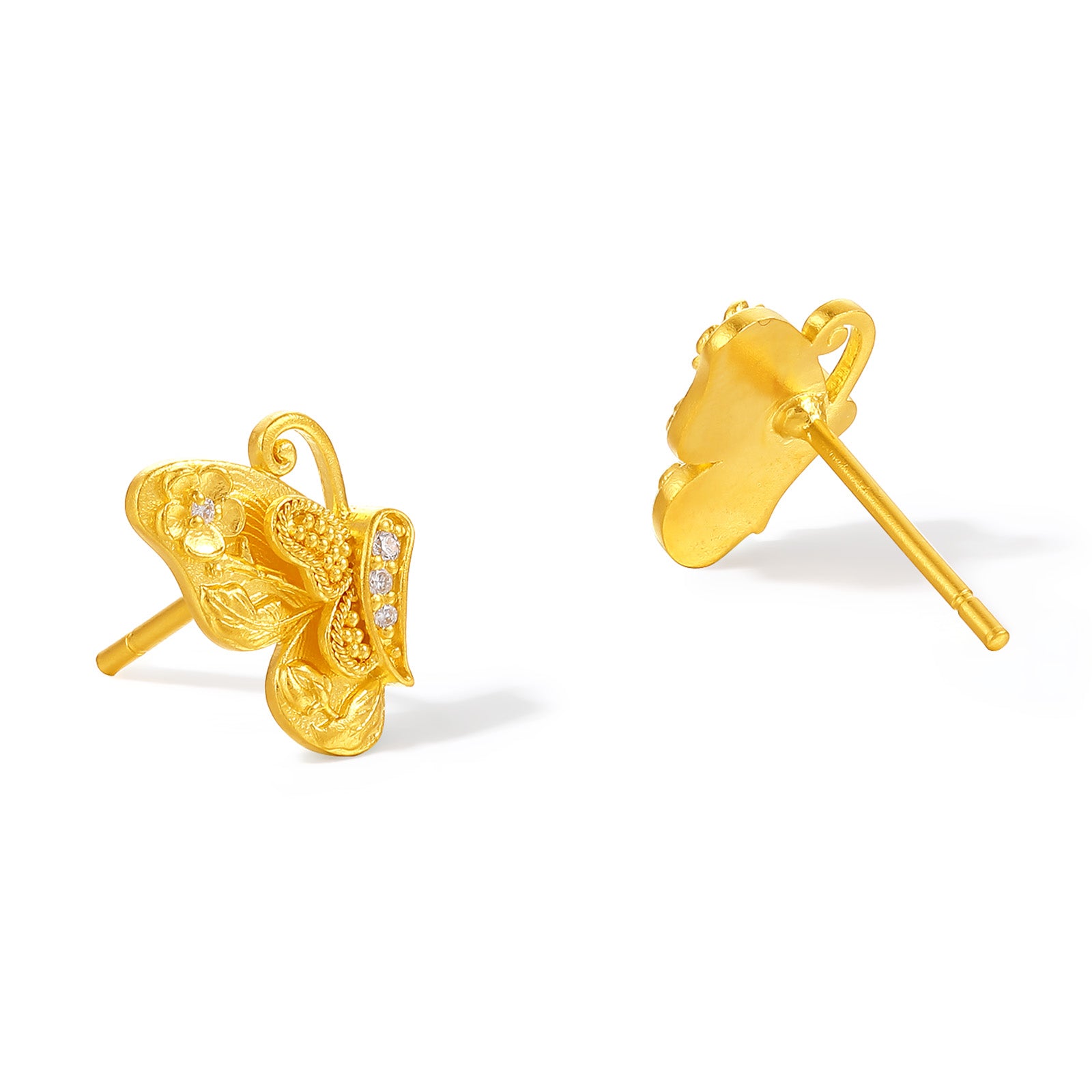"Chinese Culture Collection - Dan Qing" 24K Gold Earrings Diamond 0.00275ct Butterfly 2-3g W0947501