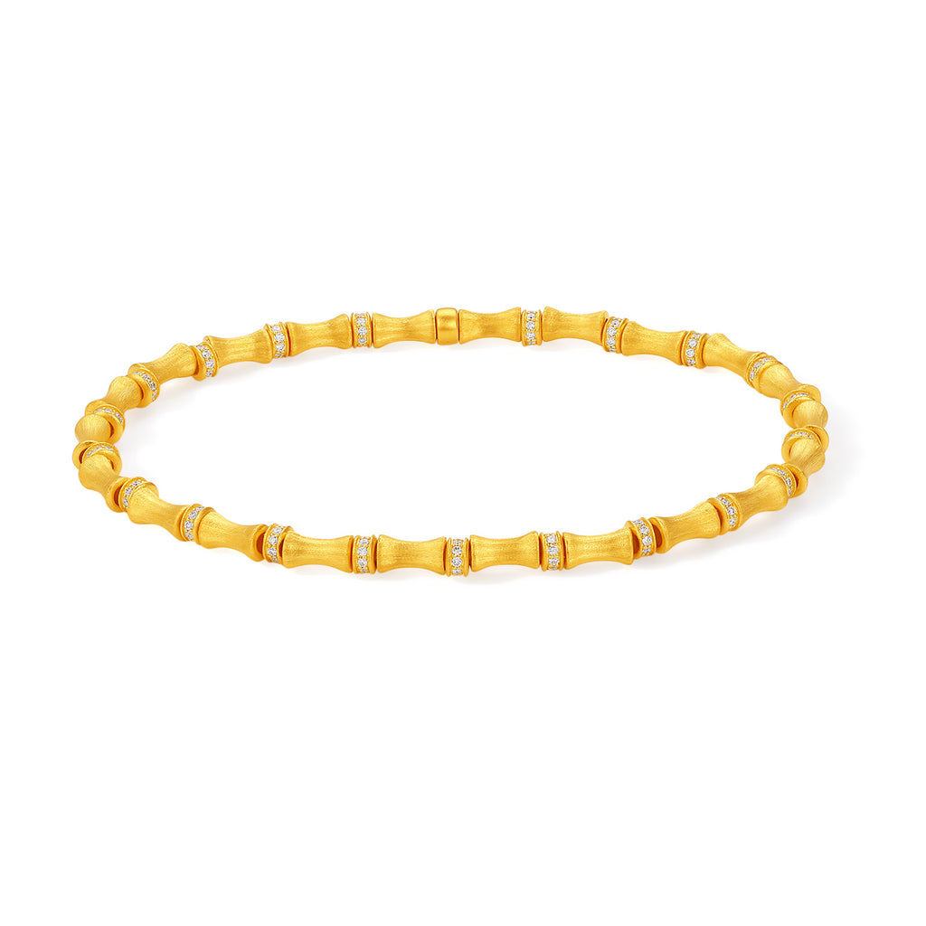 "Chinese Culture Collection - Dan Qing" 24K Gold Beaded Bracelet Diamond 0.0023ct Bamboo 7.5-9.5g W1936314