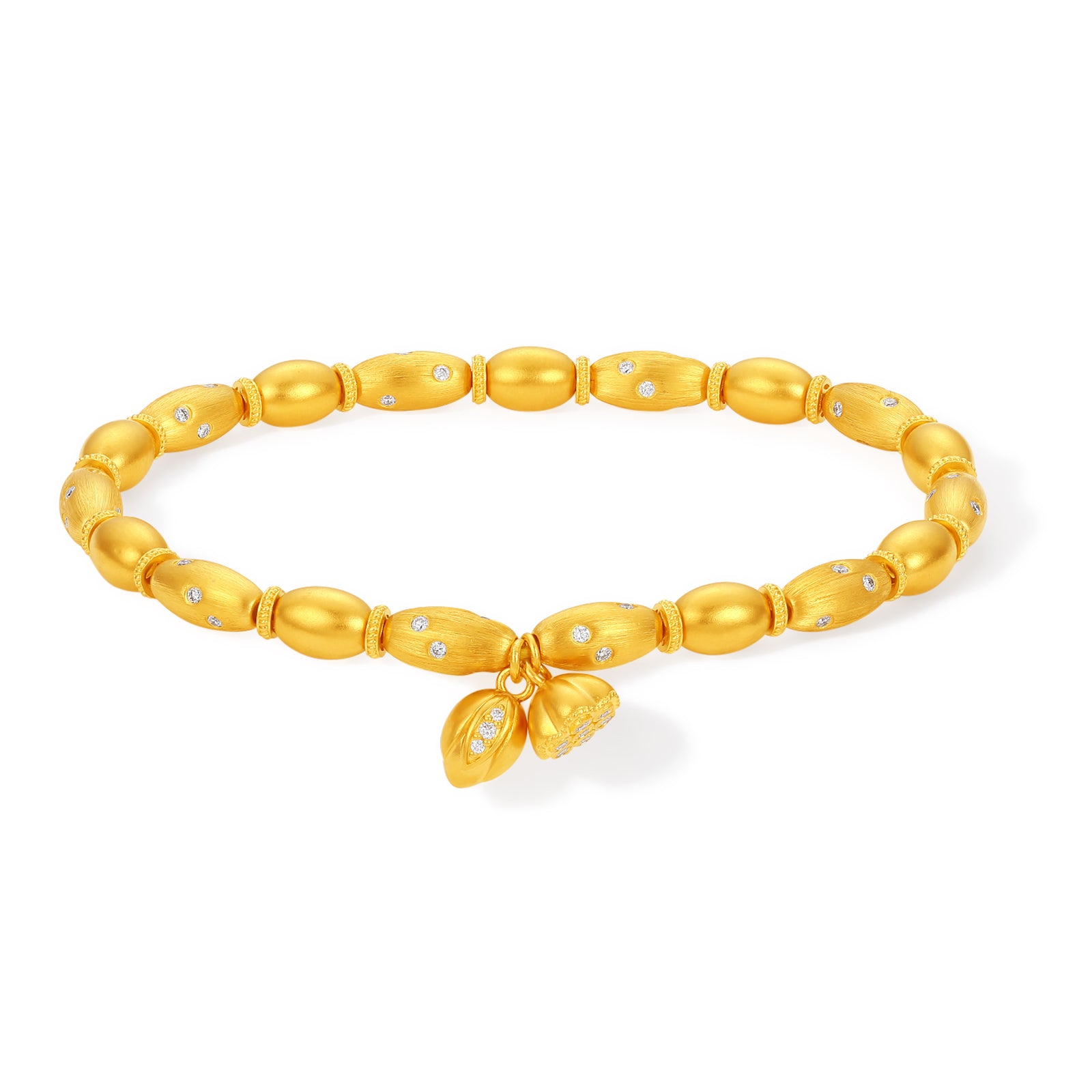 "Chinese Culture Collection - Dan Qing" 24K Gold Beaded Bracelet Diamond 0.0086ct Lotus Seedpod 25.2-30.2g W1936316