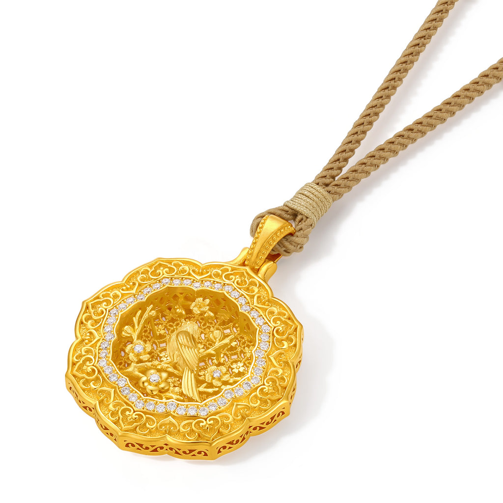 「中華文化典藏 - 木雕」 24K 金墜飾 鑽石 0.006 克拉 0.005 克拉 花朵 12-14 克 W0448115
