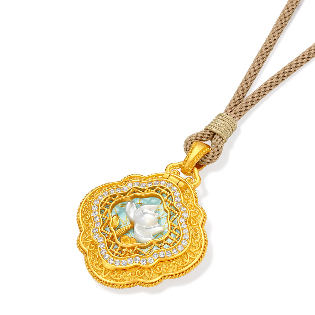 "Chinese Culture Collection - Ru Ware" 999 24K Gold Pendant0.0045ct Lotus 10-12g W0448093