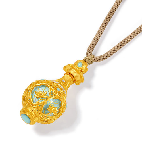 「中華文化典藏 - 汝窯」24K 金鑽石 0.005 克拉蓮花吊墜 9.45-11.45 克 W0448090