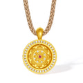 "Jiuhua Mountain" 24K Gold Diamond Ruby Rotatable Mandala Round Pendant 0.0036ct W0454045