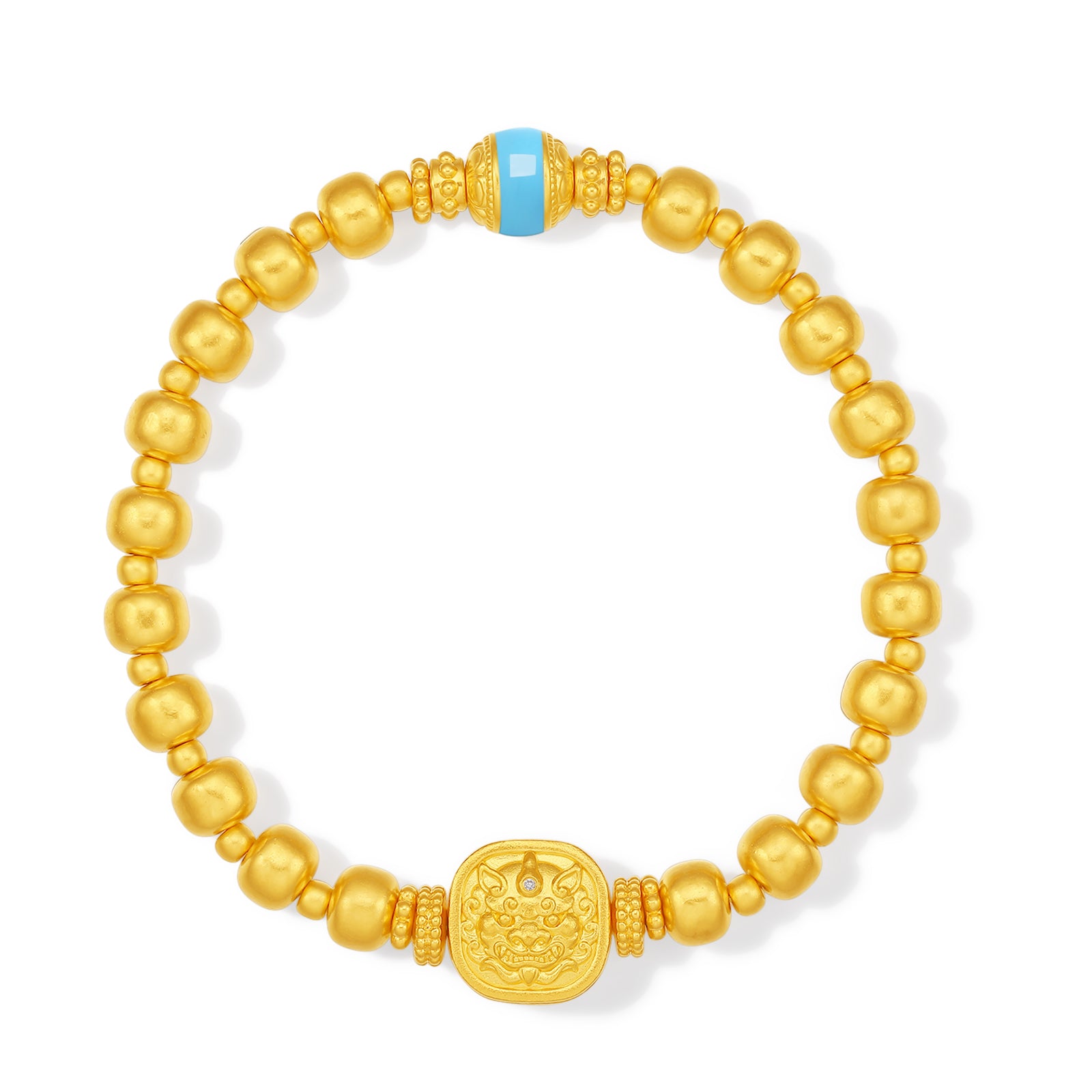 "Jiuhua Mountain" 24K Gold Beaded Bracelet Diamond Enamel Square Charm W1945663