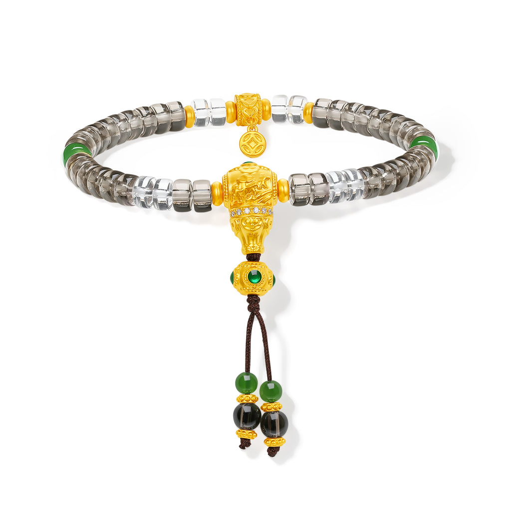 "Chinese Culture Collection - Dan Qing" 999 24K Gold Beaded Bracelet Crystal 6-6.5*3.2-3.7mm Crystal 5-5.5mm Crystal 0.0054ct Coin 4.5-6.5g J1950069
