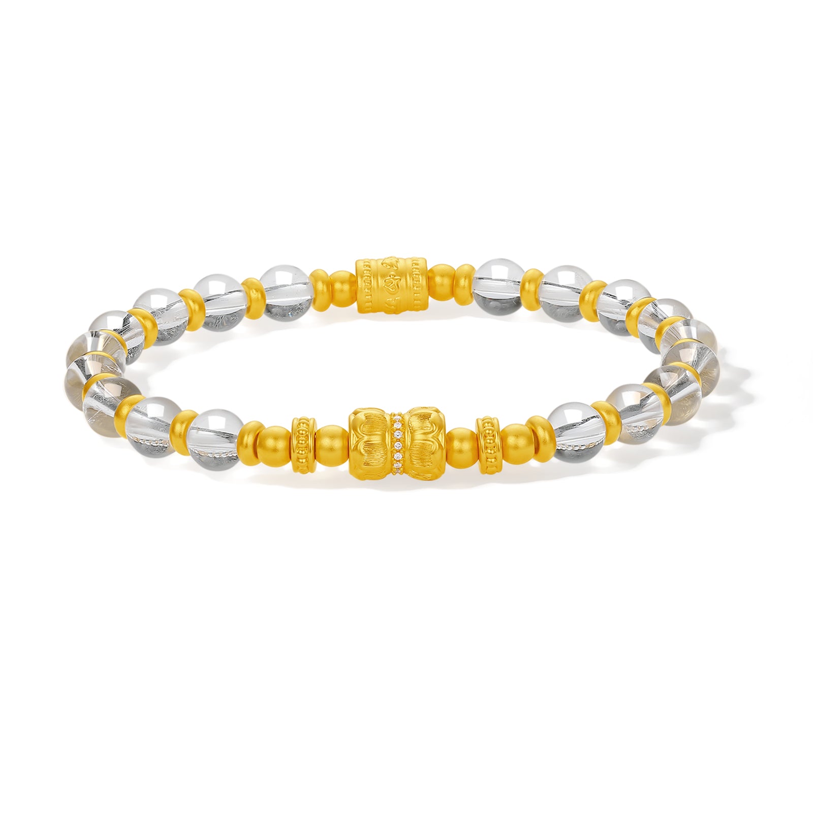 "Jiuhua Mountain" 24K Gold Crystal Beaded Bracelet Engraved Character 6-6.5mm 18cm J1935922