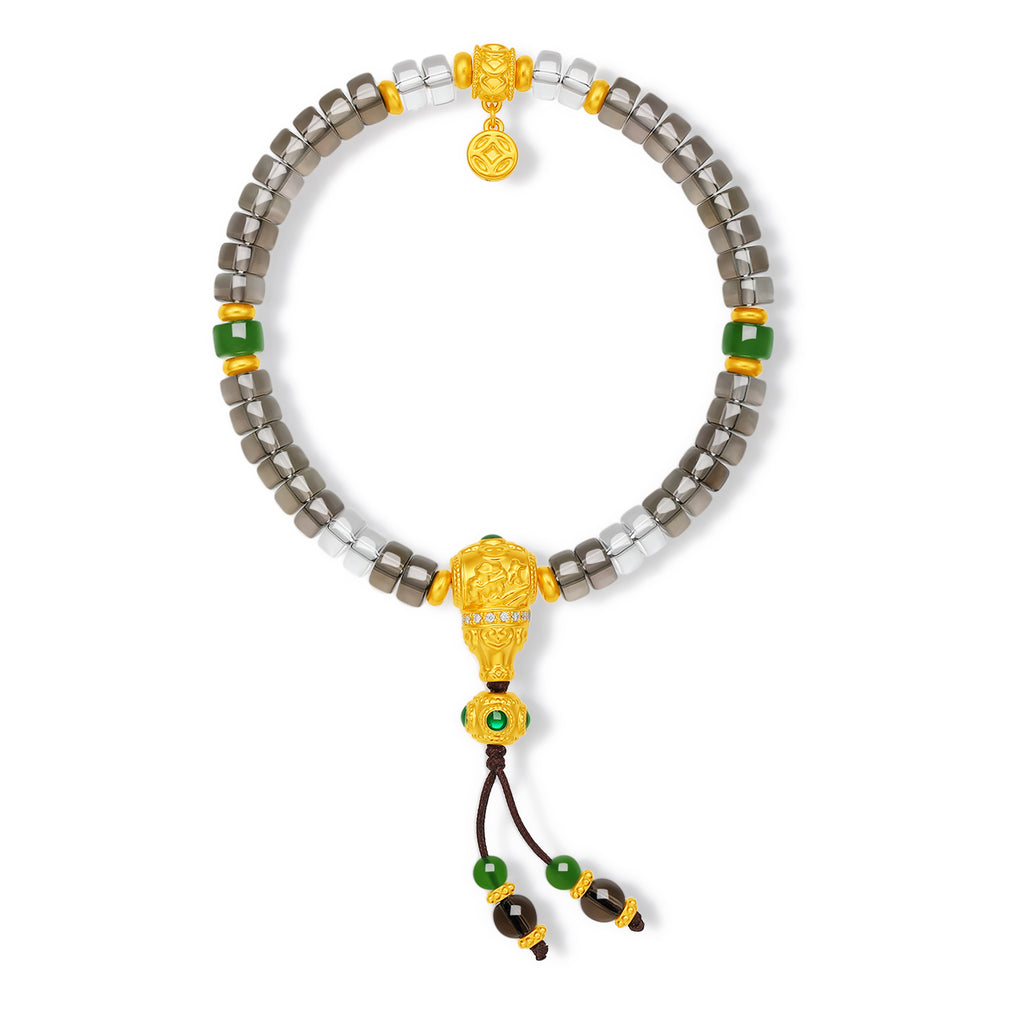 "Chinese Culture Collection - Dan Qing" 999 24K Gold Beaded Bracelet Crystal 6-6.5*3.2-3.7mm Crystal 5-5.5mm Crystal 0.0054ct Coin 4.5-6.5g J1950069