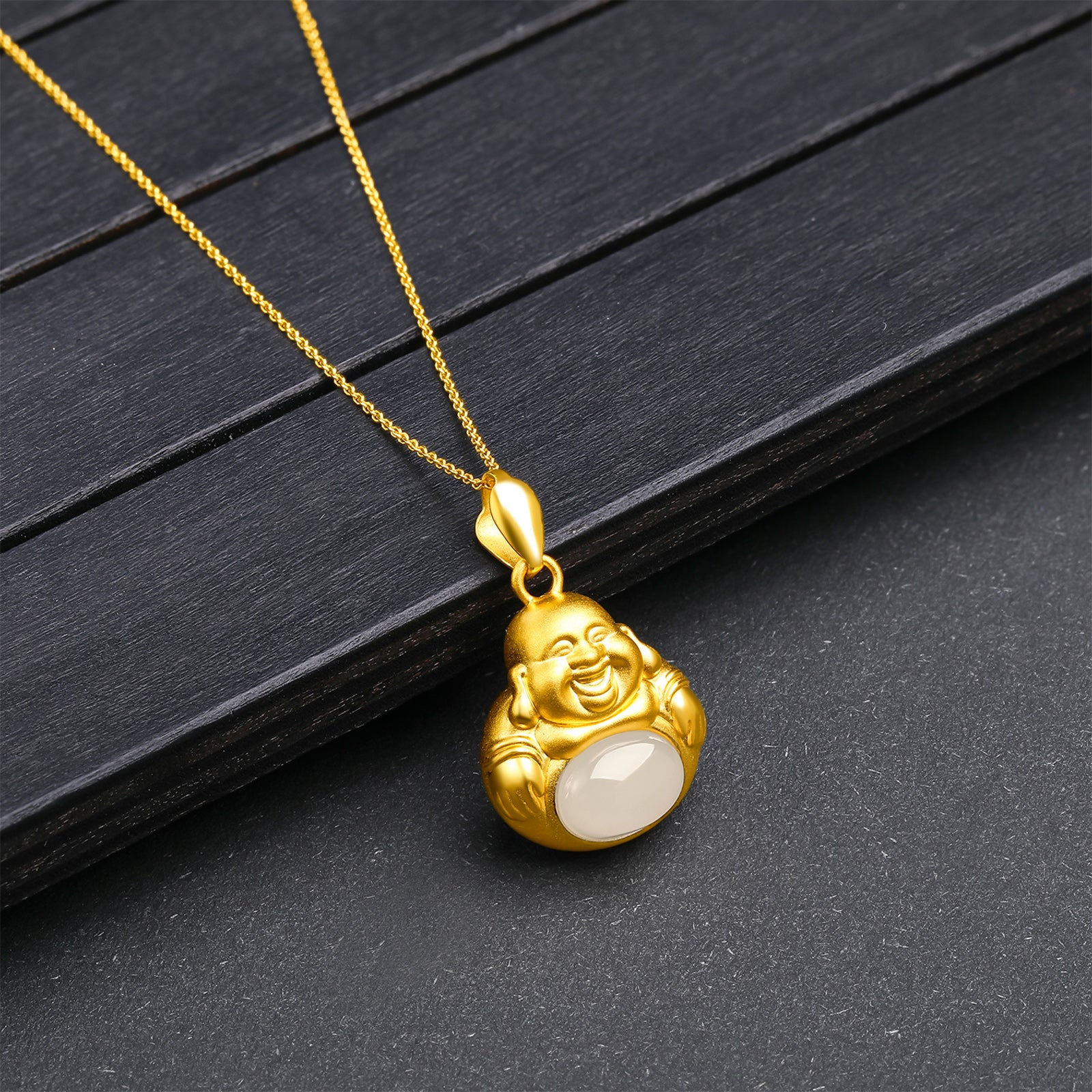 24K Gold Pendant Heitian Jade 1.1-1.3g Maitreya Buddha Y048359