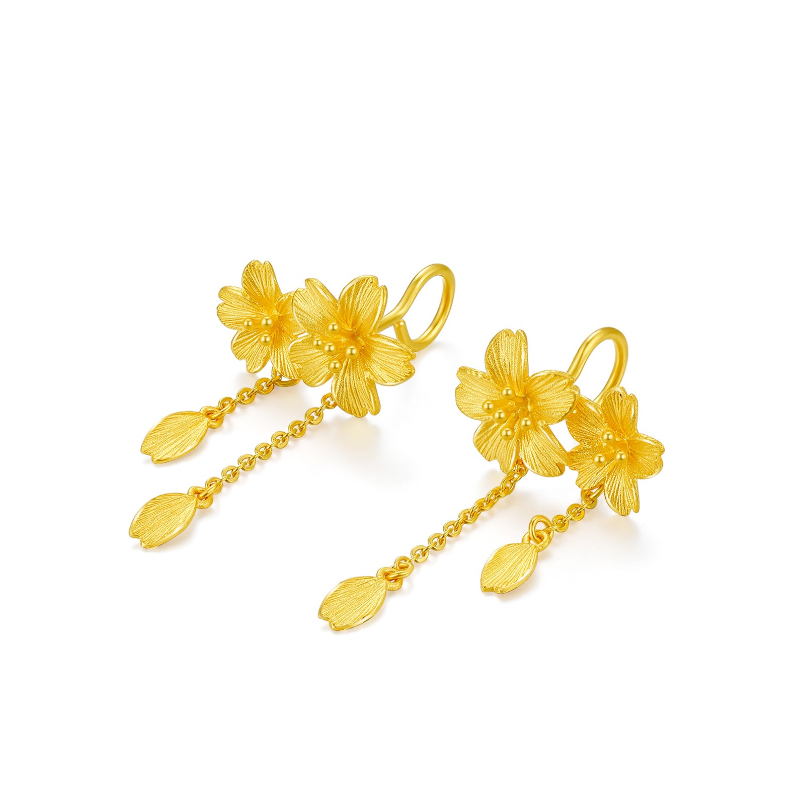 999 24K Gold Earrings Flower 5-7g A098656