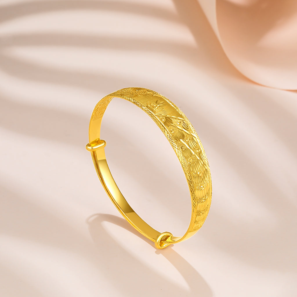 999 24K Gold Bangle Bracelet Phoenix 38-41g AA107521