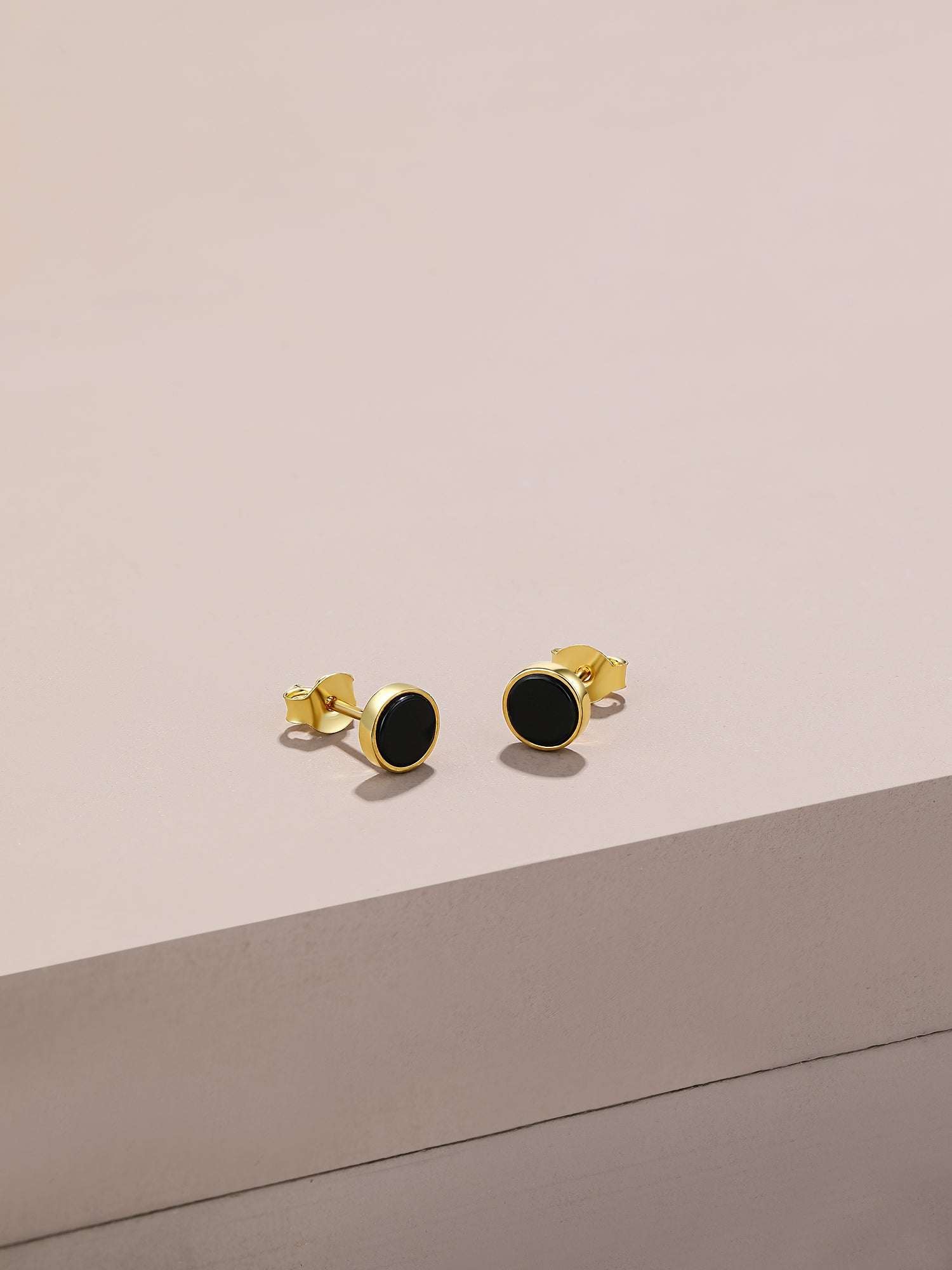 ZHOU LIU FU 18K Gold Plated Black Onyx Stud Earrings - 925 Sterling Silver Hypoallergenic Jewelry Gifts for Women Men