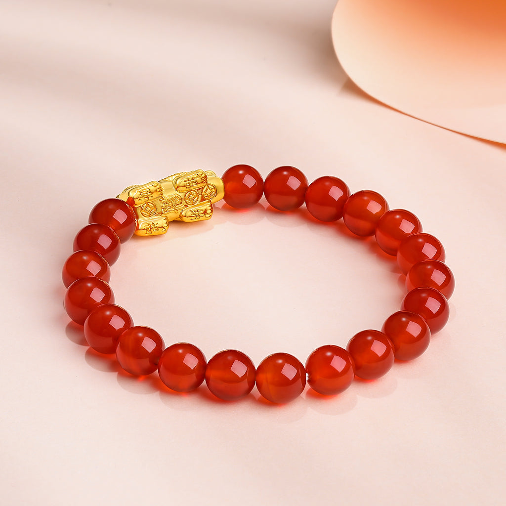 24K Gold Beaded Bracelet Agate Pixiu 0.9-1.2g AEMN195631