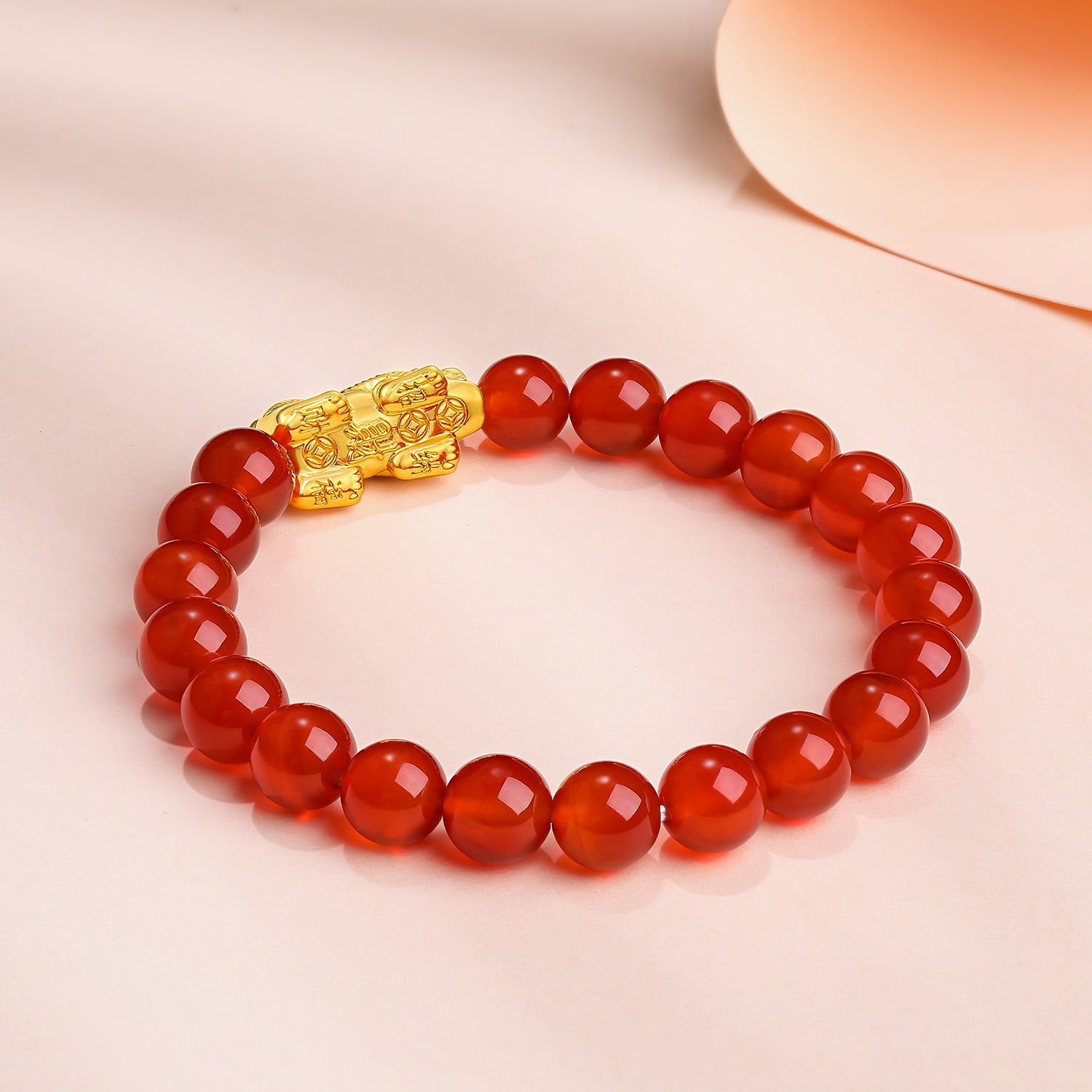 24K Gold Beaded Bracelet Agate Pixiu 0.9-1.2g AEMN195631