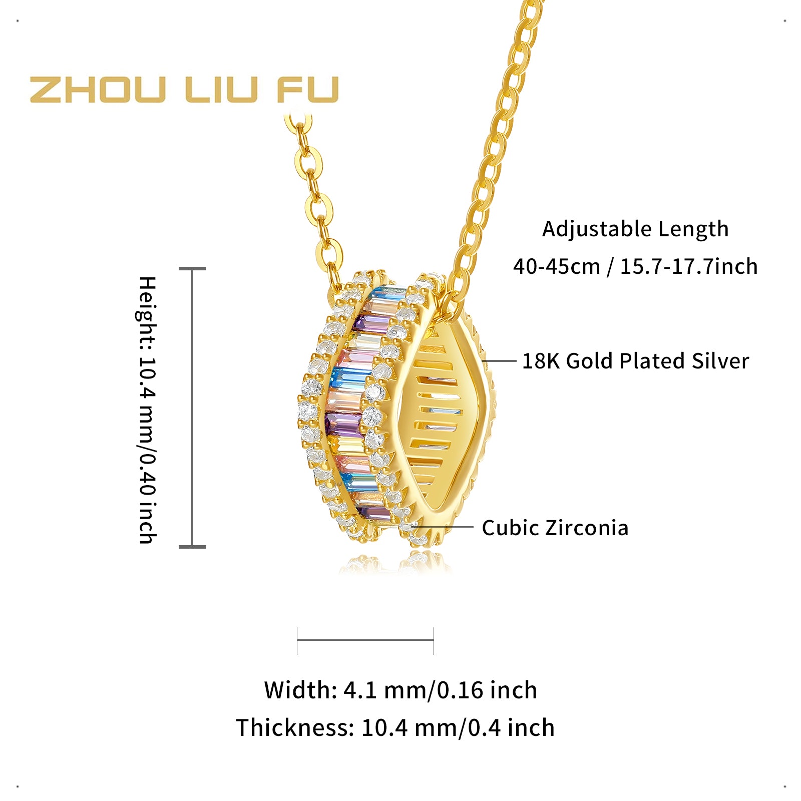 S925 Sterling Silver Pendant Necklace Cubic Zirconia 2.4-3.9g 40+5cm J0614525