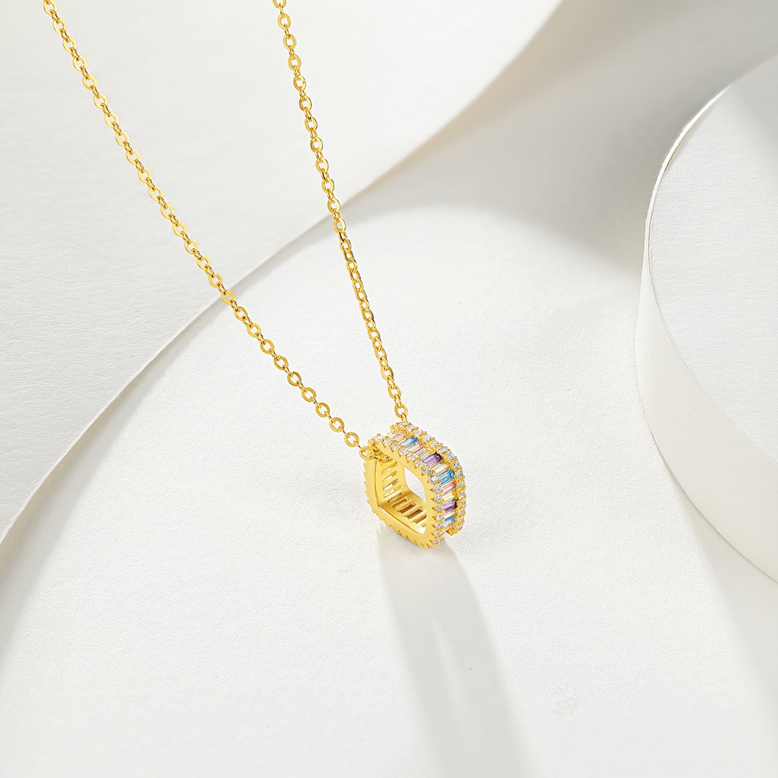 S925 Sterling Silver Pendant Necklace Cubic Zirconia 2.4-3.9g 40+5cm J0614525