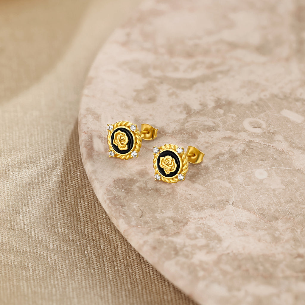 S925 Sterling Silver Earrings Cubic Zirconia Rose Flower 2-3.5g J0914086