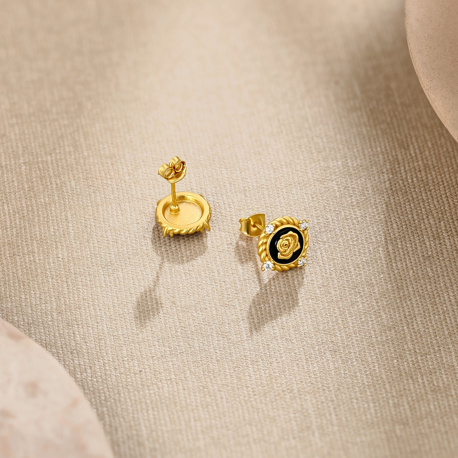 S925 Sterling Silver Earrings Cubic Zirconia Rose Flower 2-3.5g J0914086