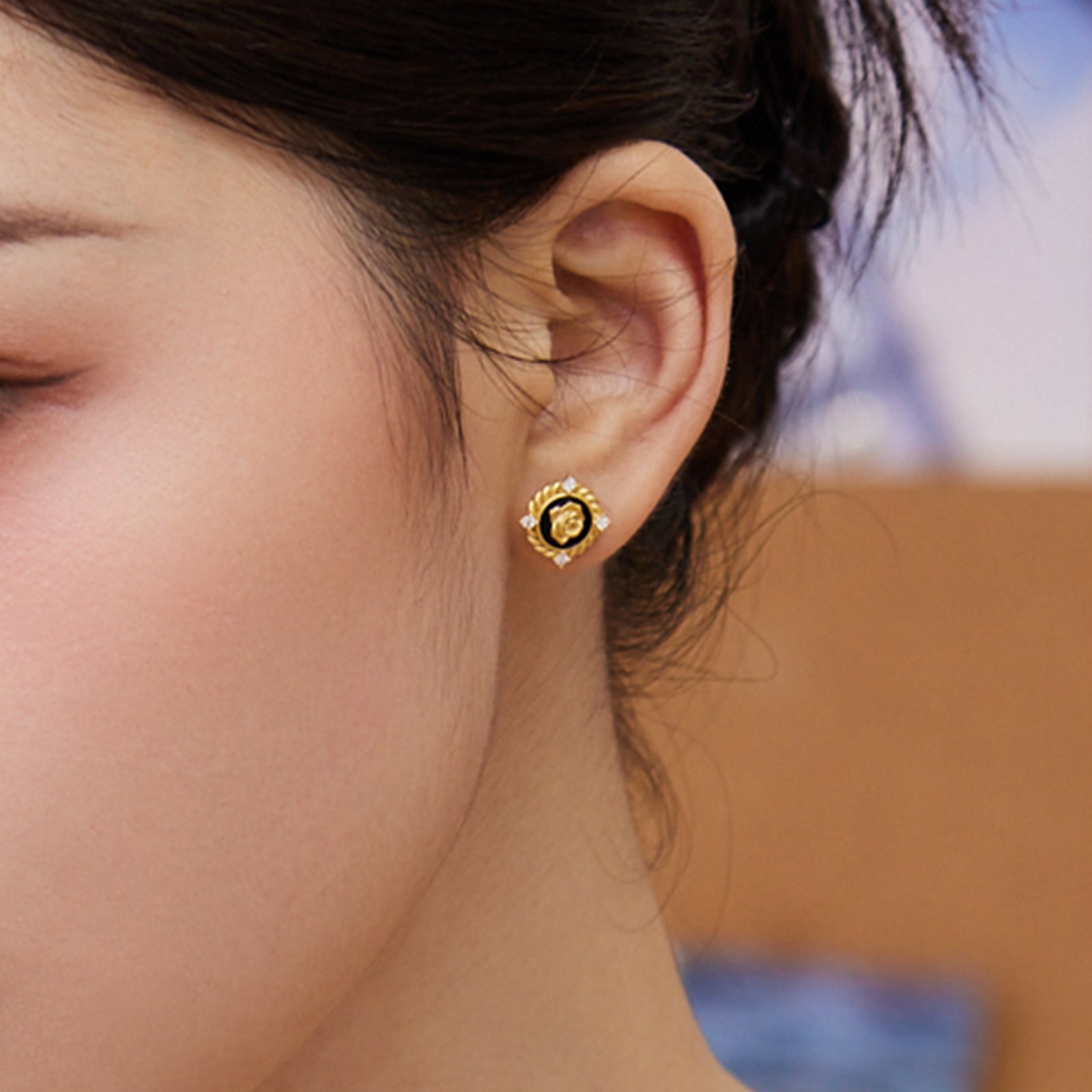 S925 Sterling Silver Earrings Cubic Zirconia Rose Flower 2-3.5g J0914086