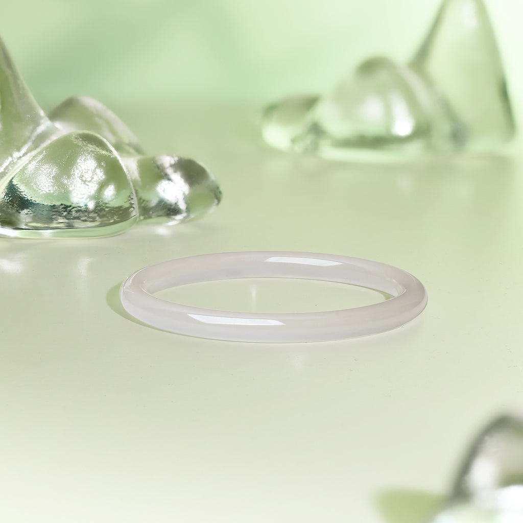 ZHOU LIU FU Chalcedony Bangle Classic White Natural Gemstone for Mom Women 58mm J1011820