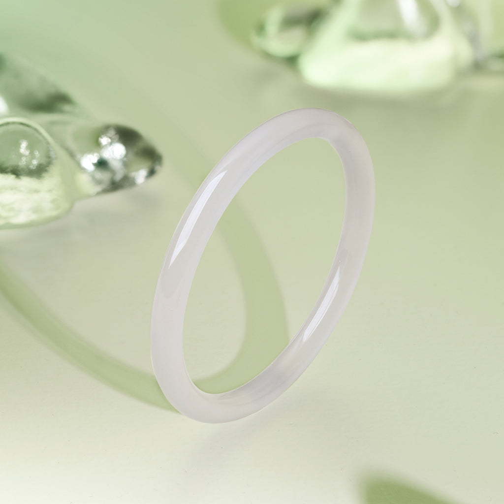 ZHOU LIU FU Chalcedony Bangle Classic White Natural Gemstone for Mom Women 58mm J1011820