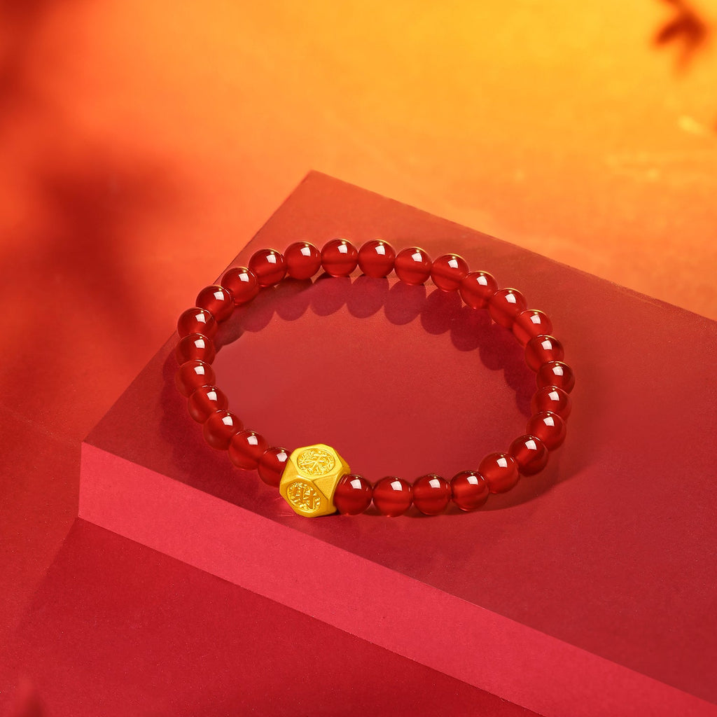 24K Gold Beaded Bracelet Agate 0.6-0.9g Cai 財 A1911357