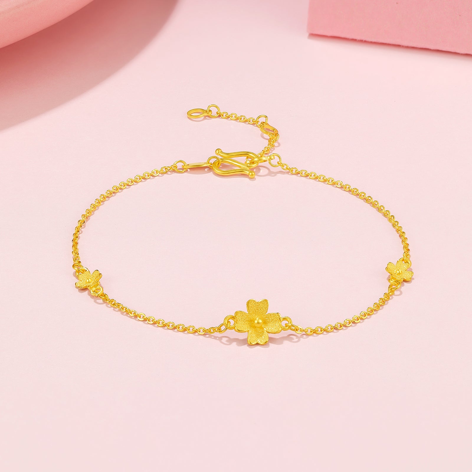 24K Gold Chain Bracelet Clover 2.31-2.71g 16-19cm A0710814