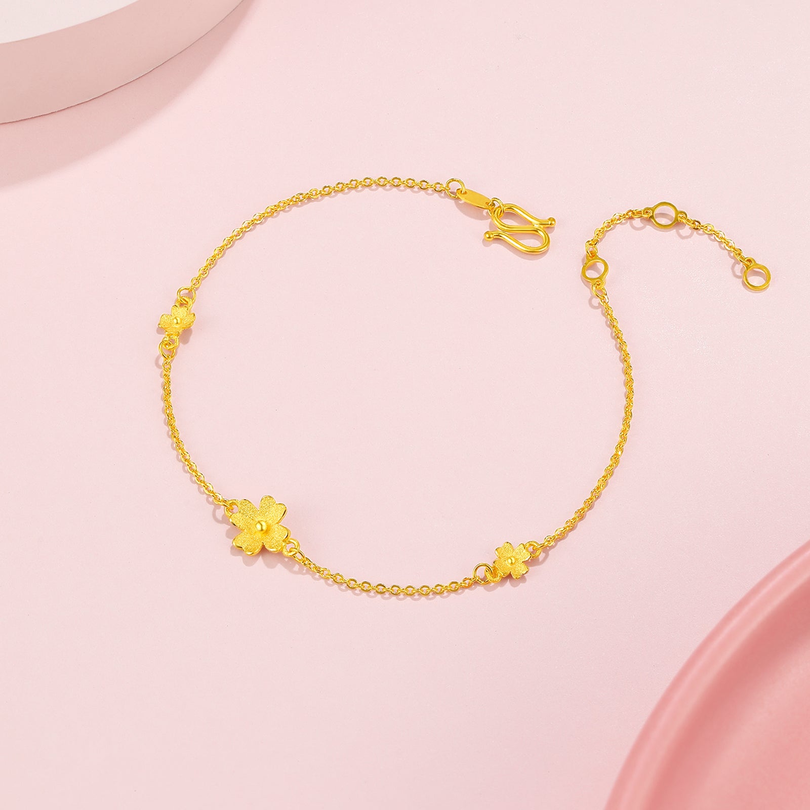 24K Gold Chain Bracelet Clover 2.31-2.71g 16-19cm A0710814