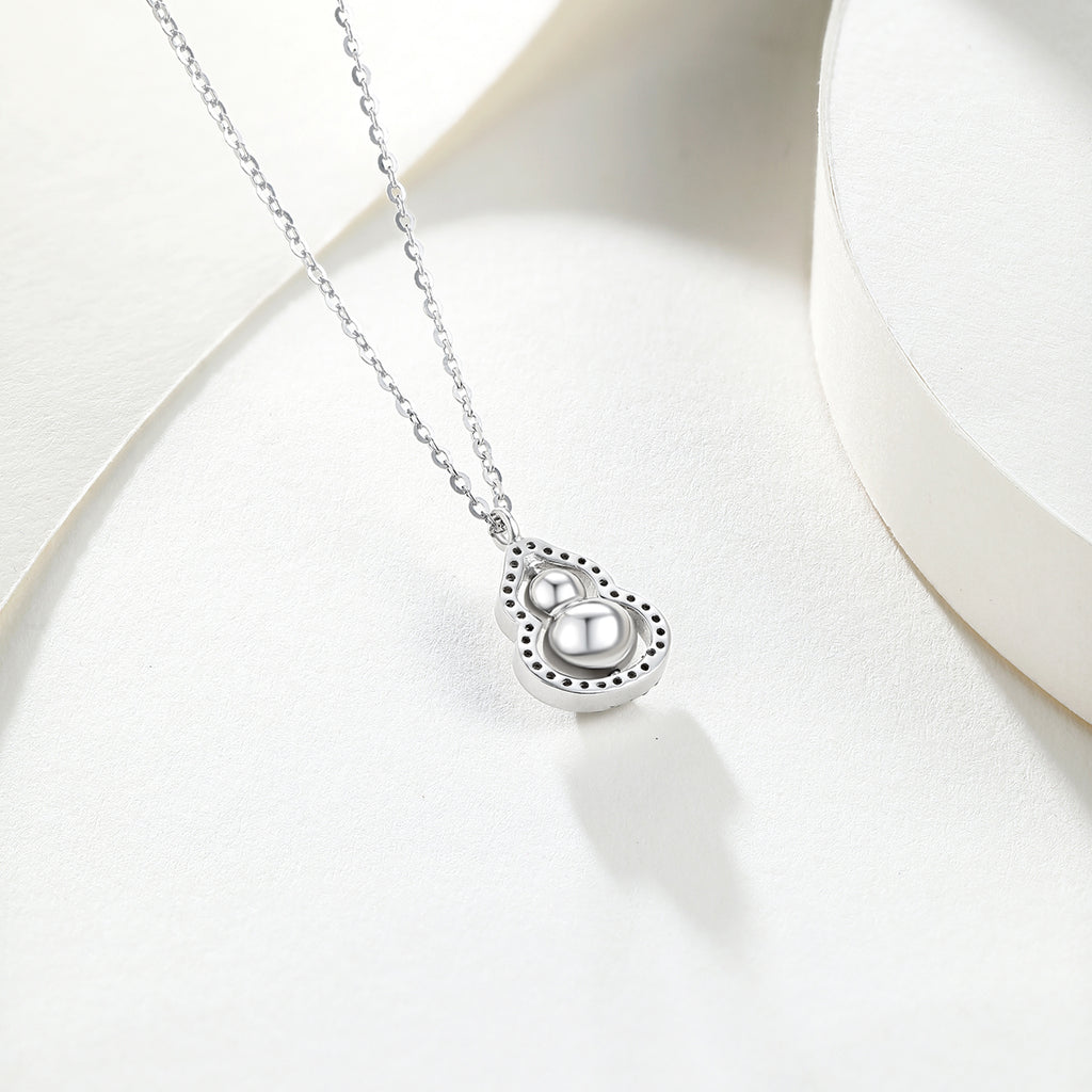 ZHOU LIU FU Cubic Zirconia 925 Sterling Silver Hulu Pendant Necklace for Women Mother - Rotatable Gourd Feng Shui Jewelry for Luck Wealth 15.7-17.7inch J0613711