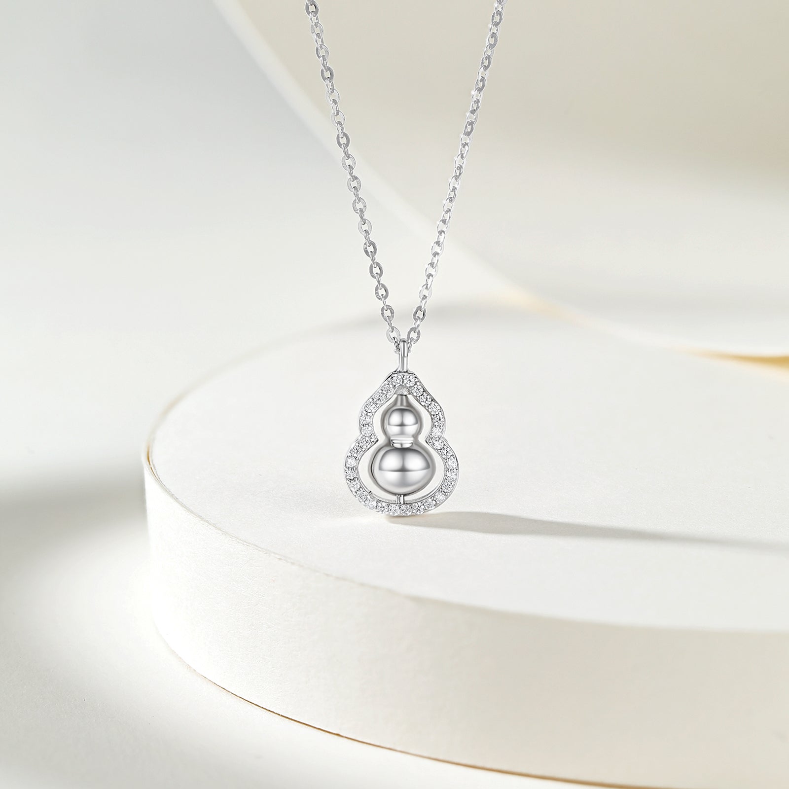 ZHOU LIU FU Cubic Zirconia 925 Sterling Silver Hulu Pendant Necklace for Women Mother - Rotatable Gourd Feng Shui Jewelry for Luck Wealth 15.7-17.7inch J0613711