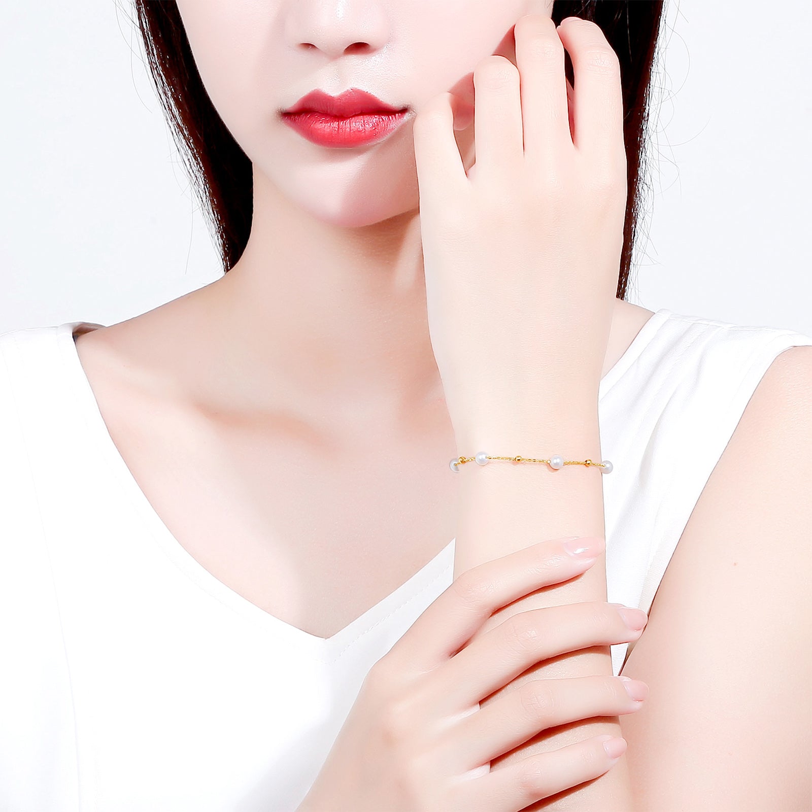 18K Yellow Gold Chain Bracelet Pearl 4.5-5mm 0.4-0.7g KHPB075286