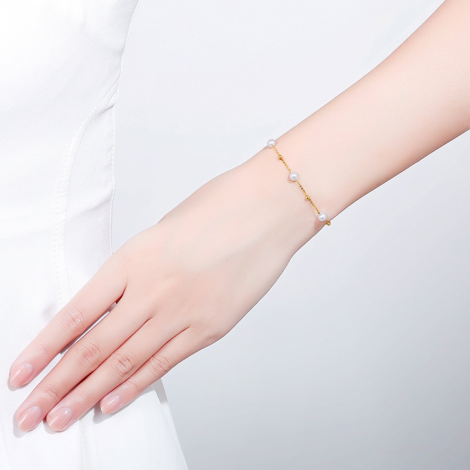18K Yellow Gold Chain Bracelet Pearl 4.5-5mm 0.4-0.7g KHPB075286
