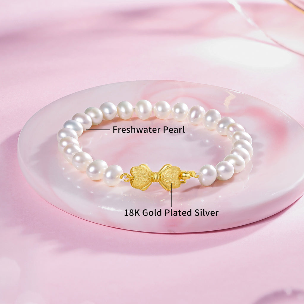 S925 Sterling Silver Chain Bracelet Pearl Bow 1.2-1.8g 17cm X0712946