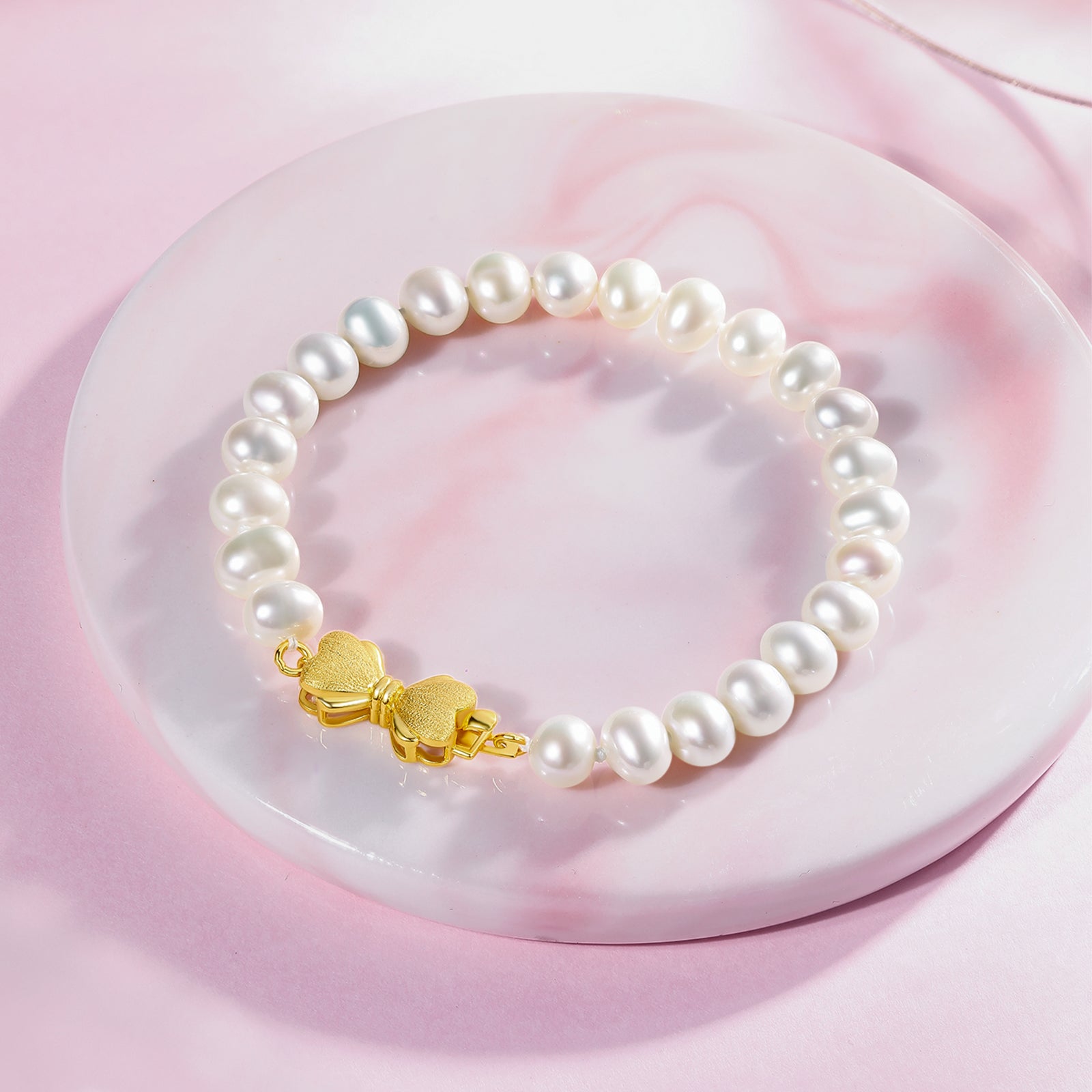 S925 Sterling Silver Chain Bracelet Pearl Bow 1.2-1.8g 17cm X0712946