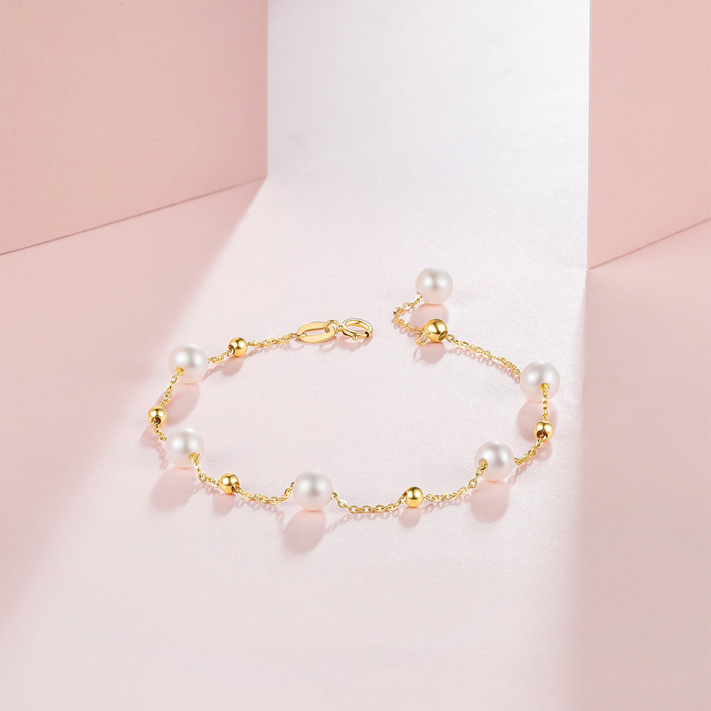 18K Yellow Gold Chain Bracelet Pearl 4.5-5mm 0.4-0.7g KHPB075286