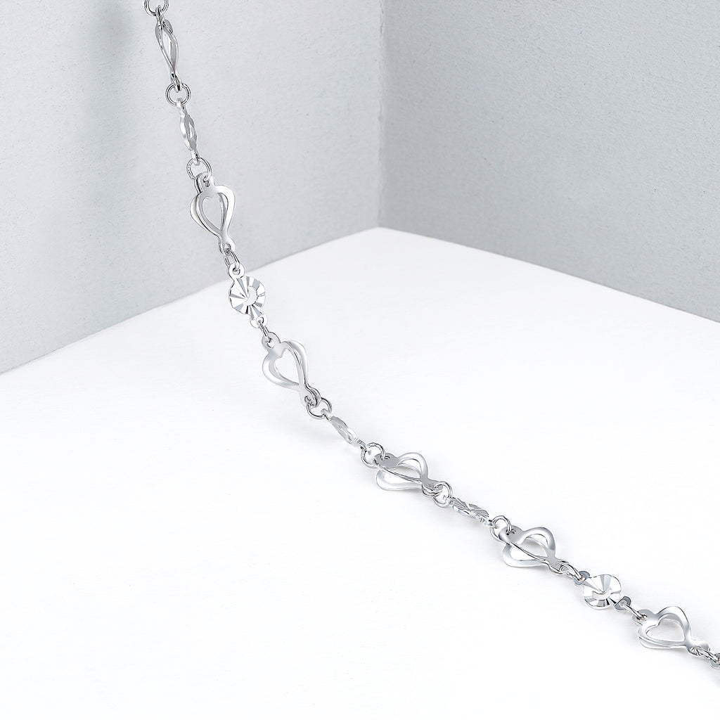 950 Platinum Chain Bracelet Heart 3-3.3g PT070464