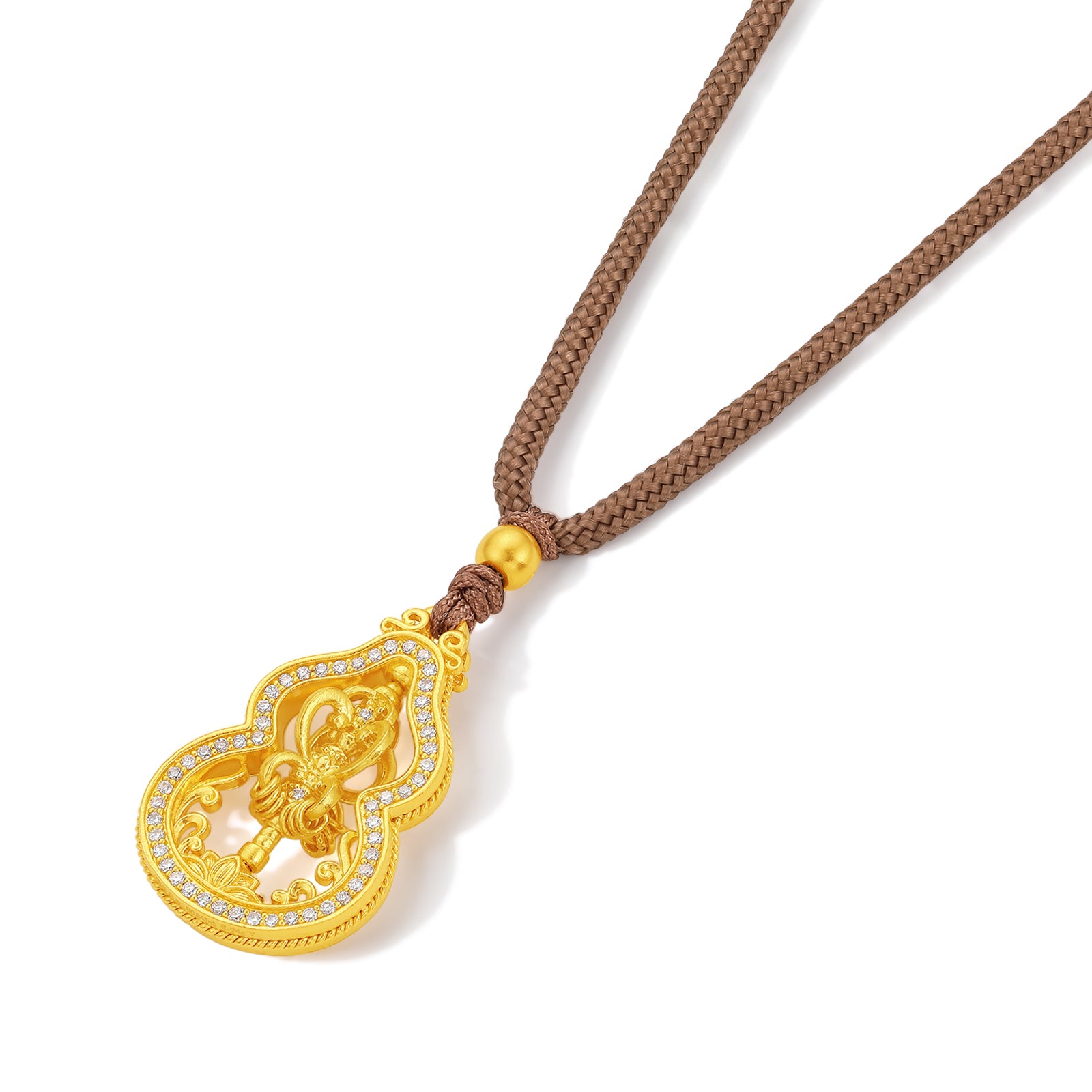 'Jiuhua Mountain' 999.9 24K Gold Pendant Necklace Diamond Vajra V0415274