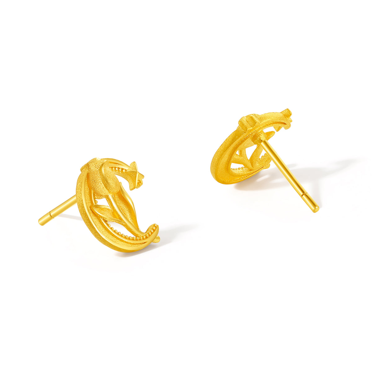 999 24K Gold Earrings Flower Moon 2.34-2.64g A0913046