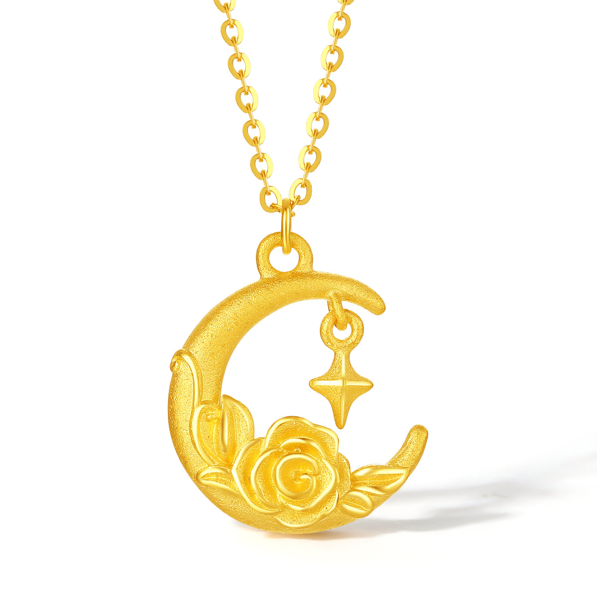 999 24K Gold Pendant Necklace Moon 4.2-4.5g A0613862