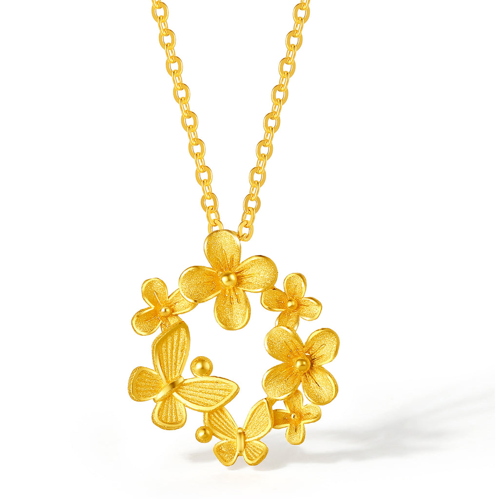 "Annie's Garden" 999 24K Gold Pendant Necklace Flower 3.3-3.6g A0613017