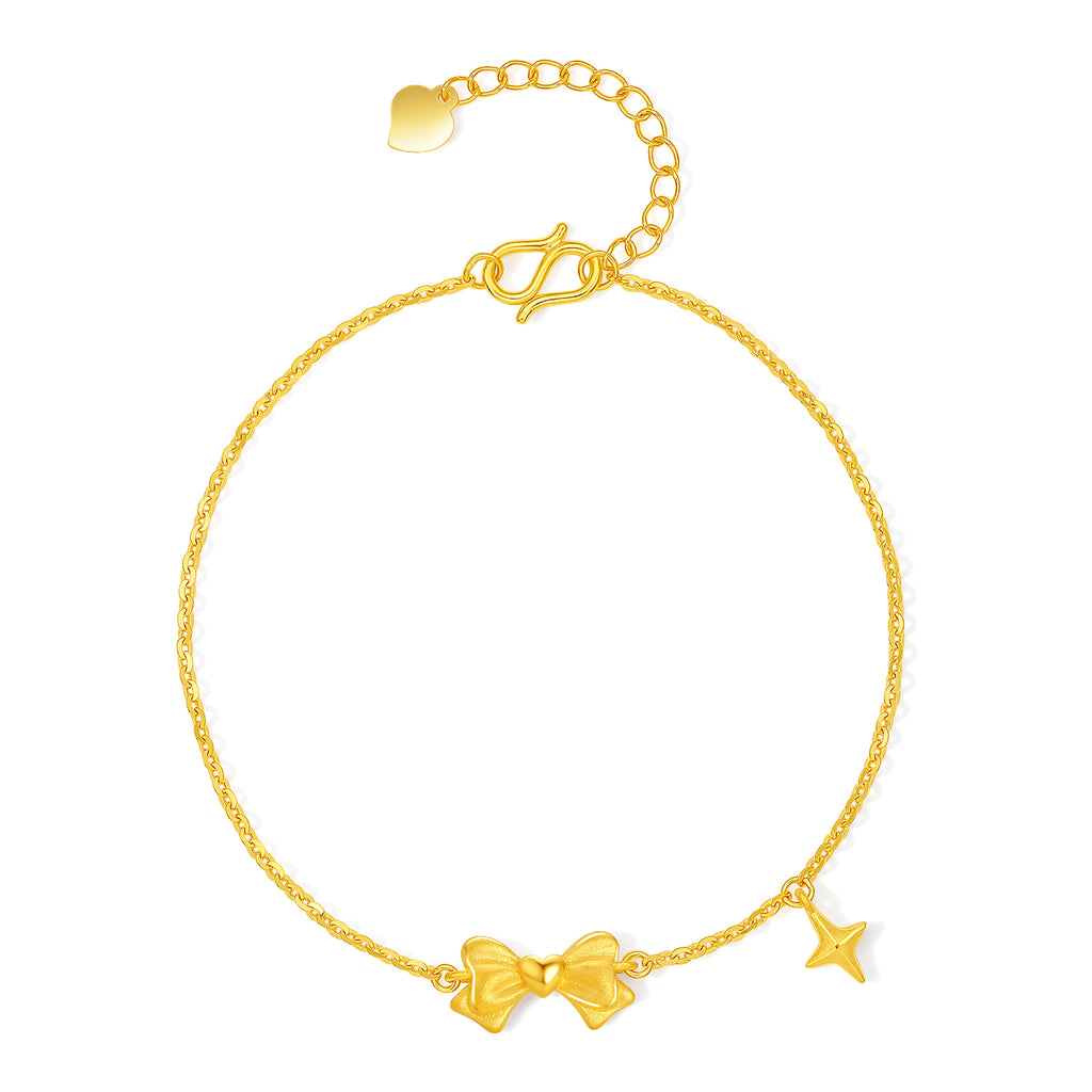 999 24K Gold Chain Bracelet Bow 2.9-3.2g A0713717