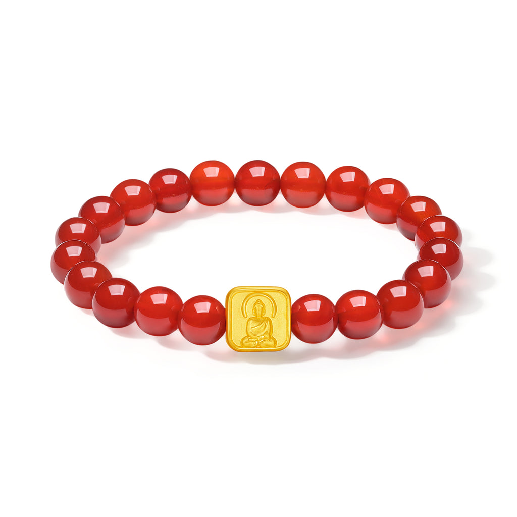 Jiuhua Mountain' 24K Gold Beaded Bracelet Agate Ksitigarbha Bodhisattva A1914667