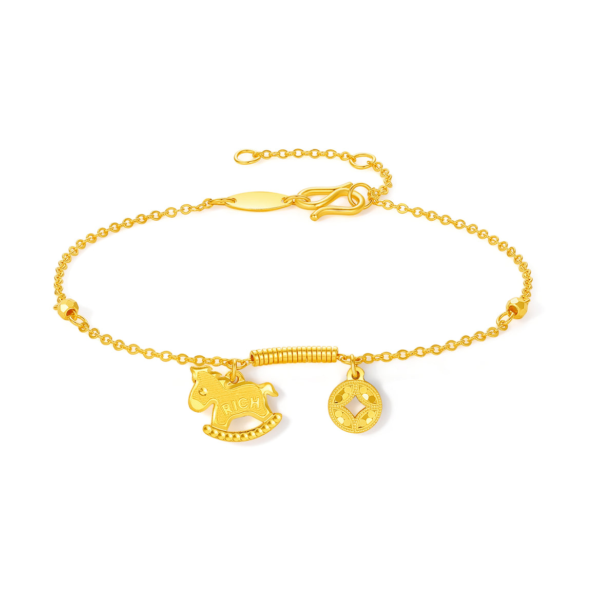 "Chinese Zodiac Horse" 24K Gold Chain Bracelet Horse 2.63-3.43g A0723991