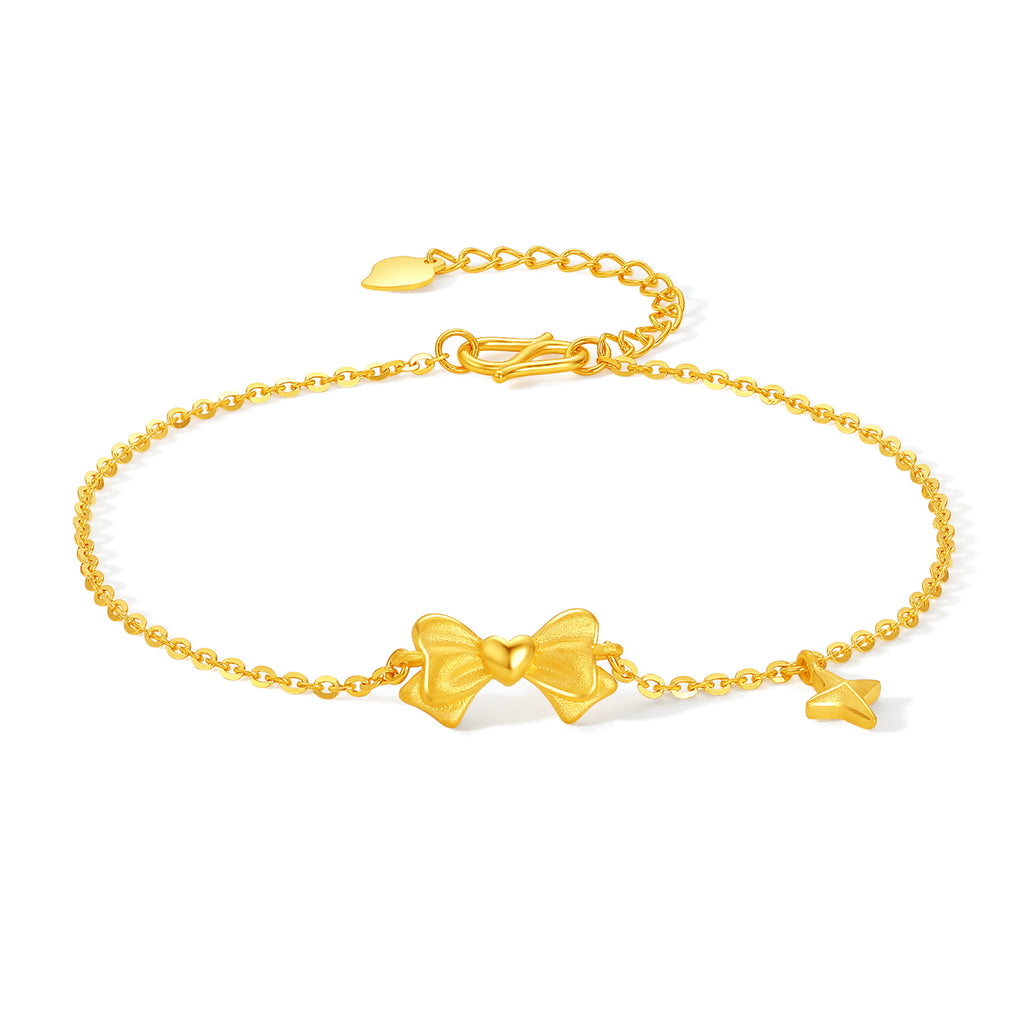 999 24K Gold Chain Bracelet Bow 2.9-3.2g A0713717