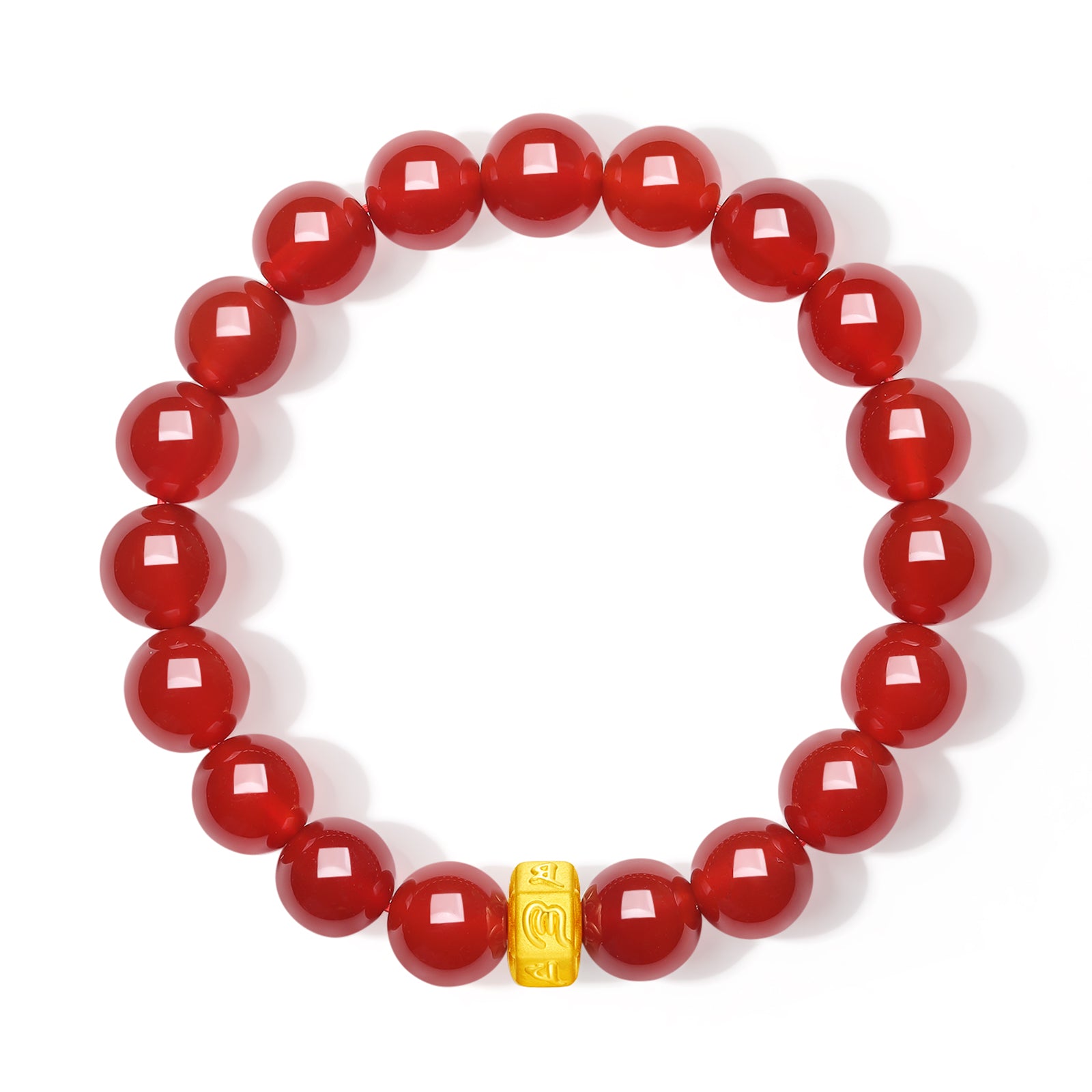 'Jiuhua Mountain' 24K Gold Beaded Bracelet Agate Buddhist Scripture 9mm 19cm A1914663