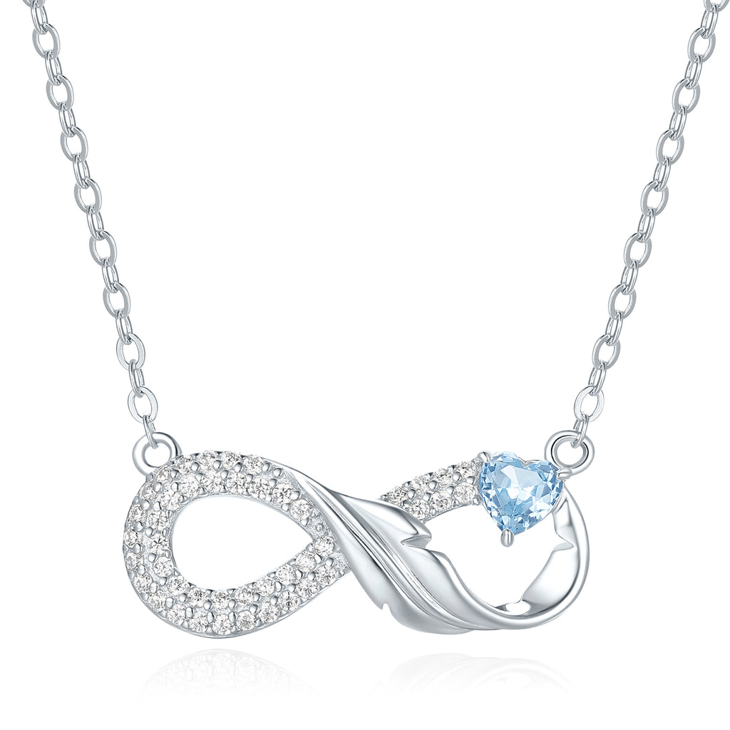 ZHOU LIU FU 925 Sterling Silver CZ Infinity Necklace for Women Wife Mom Blue Gemstone Valentine's Day Anniversary Mother's Day Gfit 16-18in