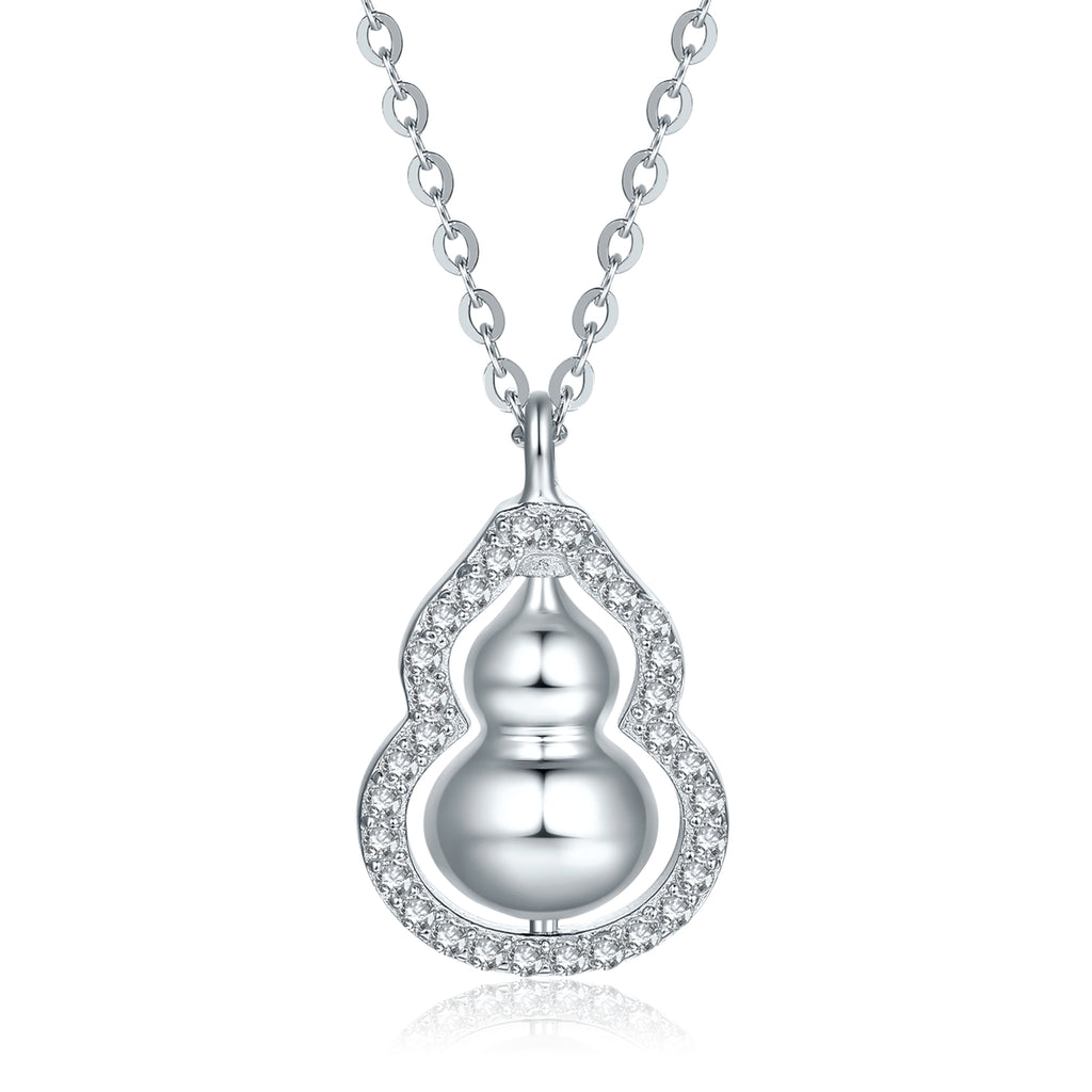 ZHOU LIU FU Cubic Zirconia 925 Sterling Silver Hulu Pendant Necklace for Women Mother - Rotatable Gourd Feng Shui Jewelry for Luck Wealth 15.7-17.7inch J0613711