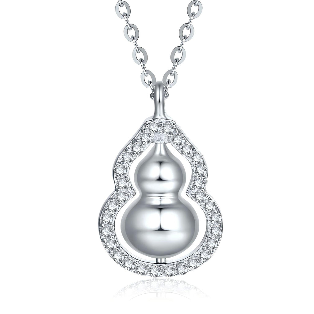 ZHOU LIU FU Cubic Zirconia 925 Sterling Silver Hulu Pendant Necklace for Women Mother - Rotatable Gourd Feng Shui Jewelry for Luck Wealth 15.7-17.7inch J0613711