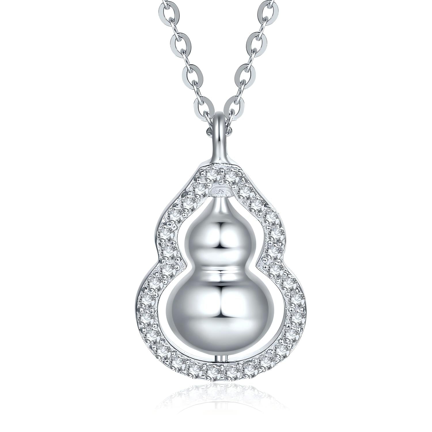 ZHOU LIU FU Cubic Zirconia 925 Sterling Silver Hulu Pendant Necklace for Women Mother - Rotatable Gourd Feng Shui Jewelry for Luck Wealth 15.7-17.7inch J0613711