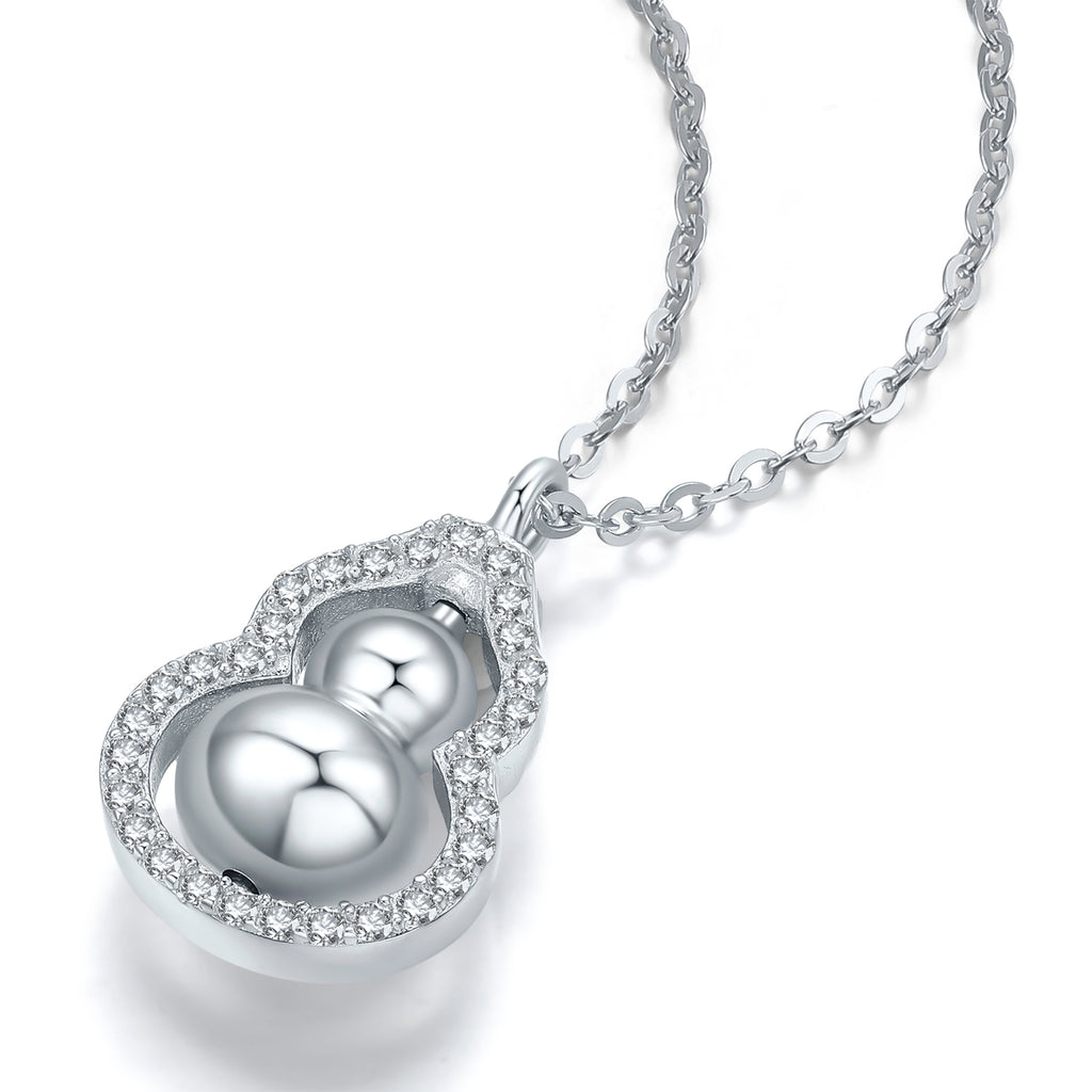 ZHOU LIU FU Cubic Zirconia 925 Sterling Silver Hulu Pendant Necklace for Women Mother - Rotatable Gourd Feng Shui Jewelry for Luck Wealth 15.7-17.7inch J0613711