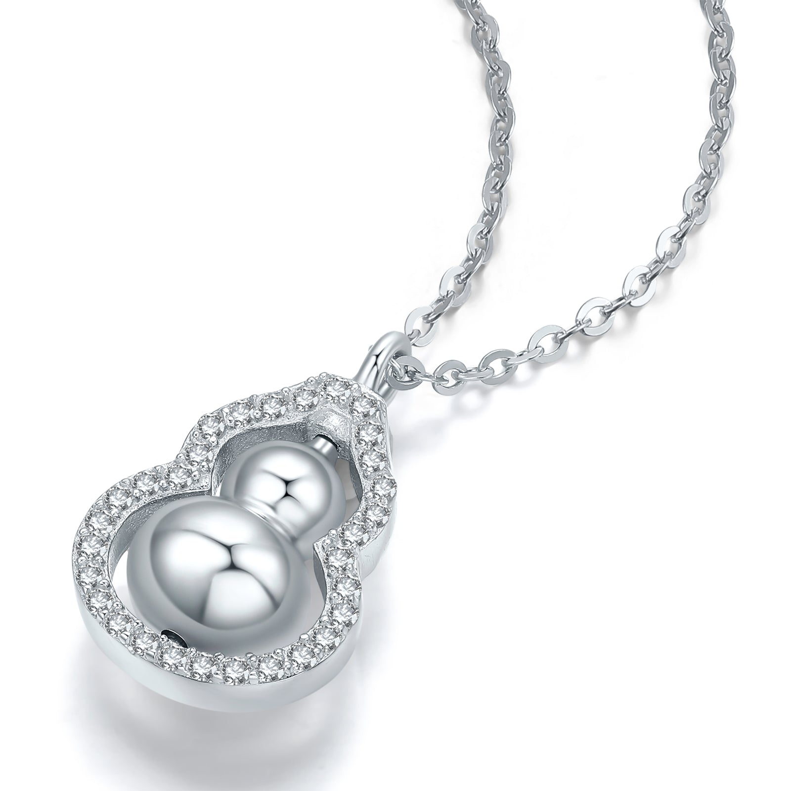 ZHOU LIU FU Cubic Zirconia 925 Sterling Silver Hulu Pendant Necklace for Women Mother - Rotatable Gourd Feng Shui Jewelry for Luck Wealth 15.7-17.7inch J0613711